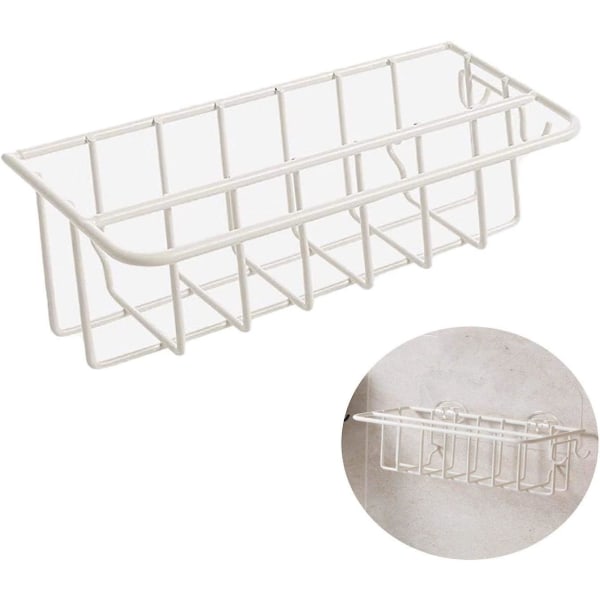 Svampholder i metall Kjøkkenvask Svampholder, kjøkkenredskapsholder for oppbevaring av kjøkken og bad, hvit