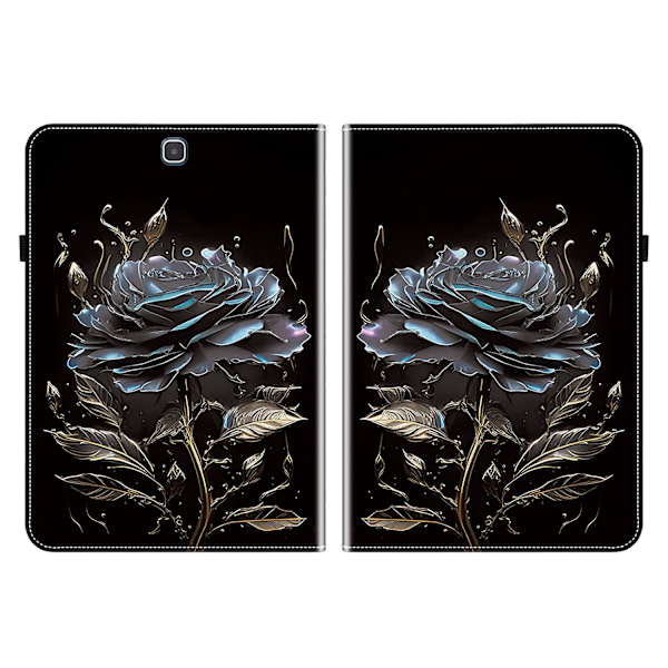 Maltet Cover i Læder med Malet Design til Samsung Galaxy Tab A 9.7 T550 T555 P550 (FMY) Black Rose