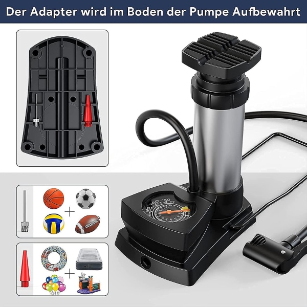 Sykkelpumpe Mini Bærbar Fotpumpe Med Trykkmåler For Alle Ventiler Av/dv/sv Gulvpumpe Egnet For Mtb Terrengsykler, Citysykler Og Barn