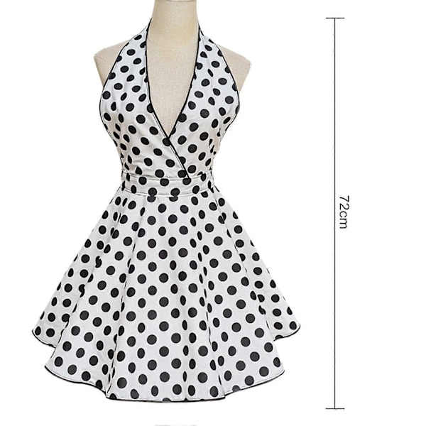 Retro Söpö Esiliina Naisille V-aukkoinen Pilkullinen Seksikäs Säädettävä Puuvillainen Keittiöesiliina Nauhoilla Koti- ja Työkäyttöön (FMY) White