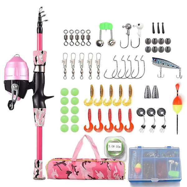 Barnfiskespö och rulle Combo Full Kit 1.2m/1.5m Teleskopisk Casting Spö Stång Med Spincast Rulle En  (FMY) Pink 1.5M