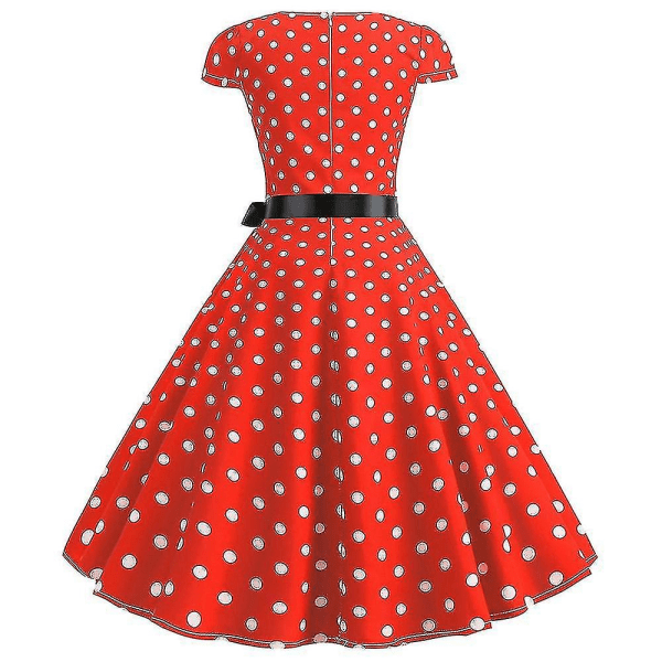 Kvinders Polka Dot Hepburn Retro 50'er 60'er Rockabilly Aftenfest Swing Midi Kjole (FMY) Red M