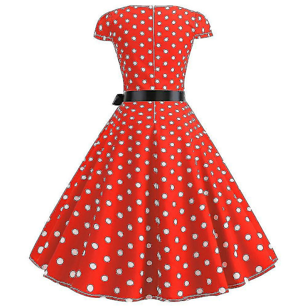 Naisten Pöytäliina Hepburn Retro 50-luvun 60-luvun Rockabilly Iltapuku Swing Midi-mekko (FMY) Red M