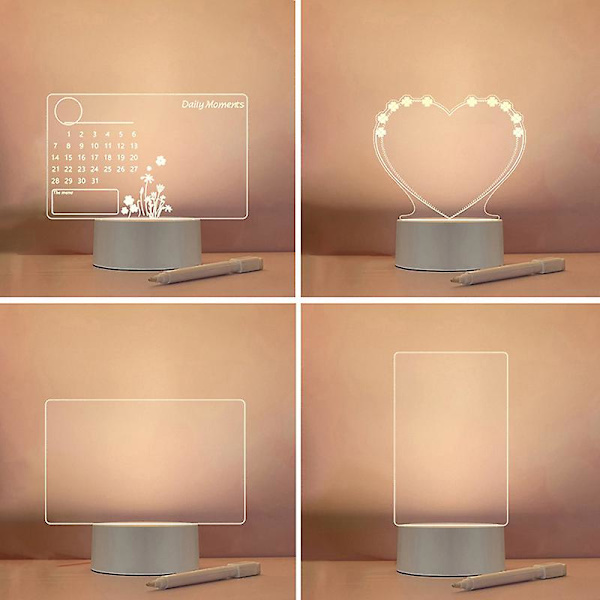 Kreativ LED-notatblokk nattlys USB-tavle med penn DIY nattlampe (FMY) White C