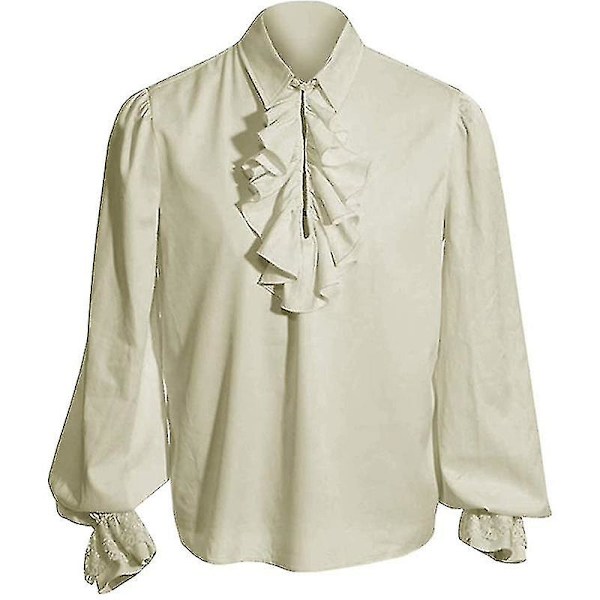 Herre Pirat Skjorte Vampyr Renæssance Victoriansk Kostume Tøj  (FMY) beige XL