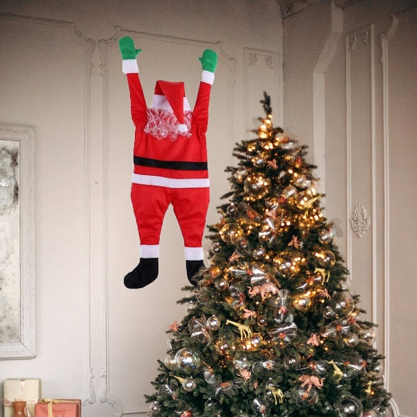 Jul hängande jultomte, utomhus realistisk jultomte klättring hängande dekorationsdräkt Xmas takrännan gårdsdekor (FMY)