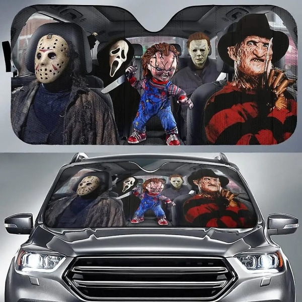 Horror Movie Car Sunshade Jason Voorhees , Freddy Krueger, Pennywise Car Sunshade Horror Movie Characters (FMY) Green