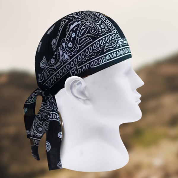 Voksen Mænd Paisley Print Motorcykel Wrap Biker Hat Bandana Hovedtørklæde Skull Cap (FMY) Black