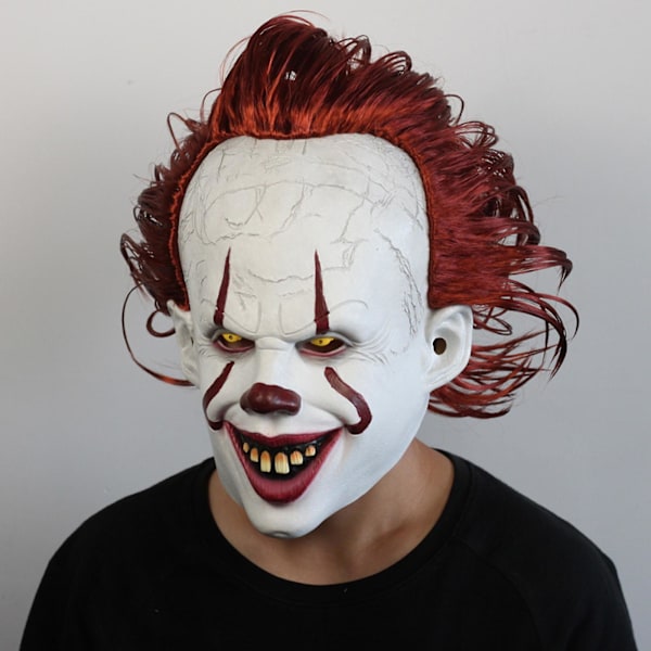 Halloween-pelottava pelleammainen Pennywise IT -kokomaski, paha punaiset silmät, kauhu-cosplay-asu, LED-lateksivalo-maski valolla tai ilman (FMY) Buck teeth glow