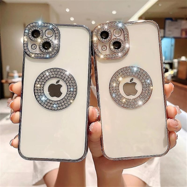 För Iphone 14 Pro Max Luxury Plating Flash Diamond Silikon Phone case För Iphone 11 12 13 14 Plus Hollow Out Rhinestone Cover (FMY) Blue Plating Case For iPhone 13 Pro