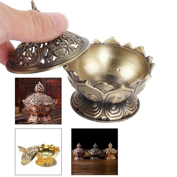 Lotusblomst Metal Bronze Effekt Røgelse Kegleholder Buddhistisk Hjem Decor (FMY) Brown