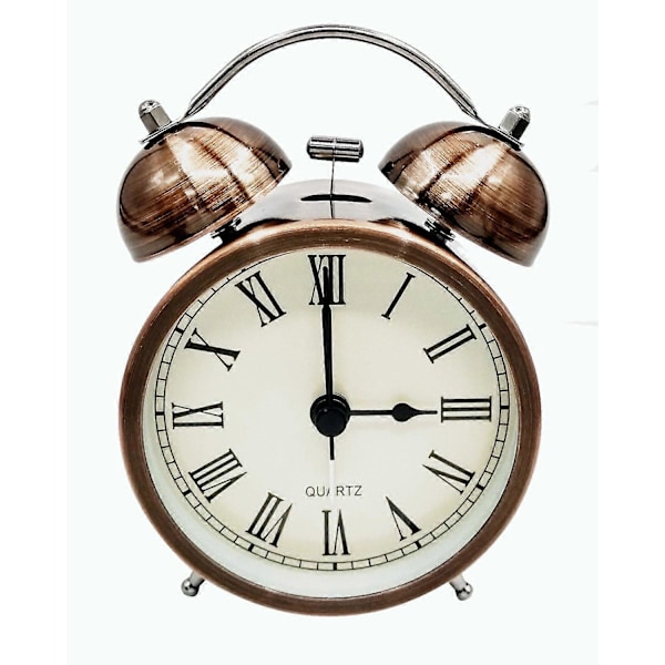 3\" Vintage Retro Väckarklocka Analog Ljudlös Tyst Dubbel Klocka Väckarklocka Kvarts Batteridriven med Högt Alarm Nattlampa för Barn (FMY)