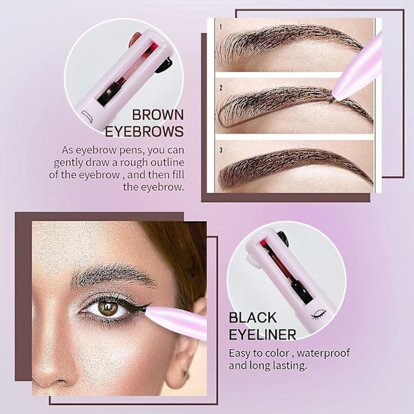 4-i-1 Makeup Pen, Eyeliner, Brynliner, Lipliner og Highlighter Pen, Vandtæt All In One Makeup Pen (FMY)