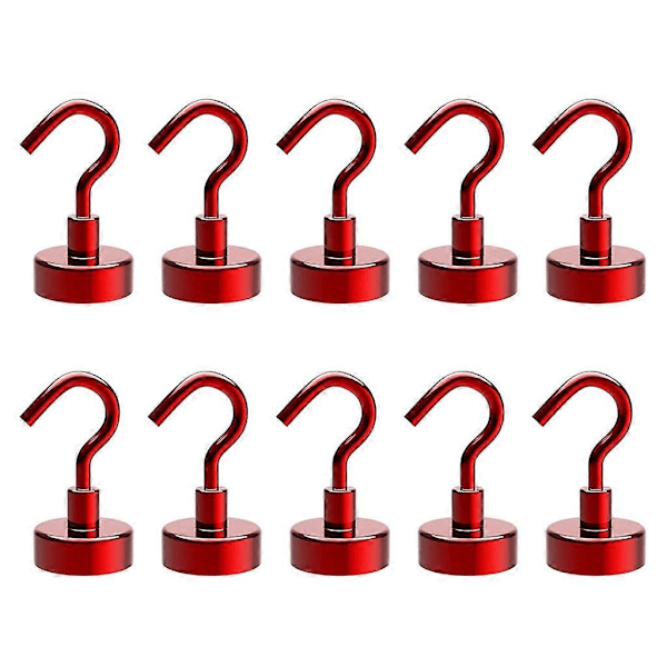 10 Pakk Magnetiske Kroker for Hjem - Kjøkken - Arbeidsplass - Kontor - Garasje - Tungt (FMY) Red