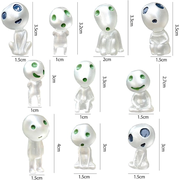 10 stk. Princess Mononoke-figurer - Minihavedekoration til indendørs og udendørs gårdhave (FMY)