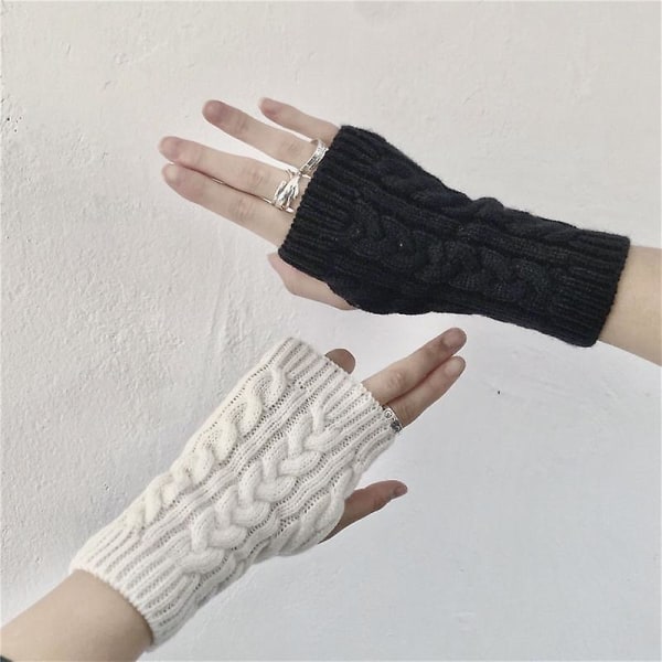 Håndledsvarmer til kvinder, tyk strik, fingerløse handsker, vintervante (FMY)