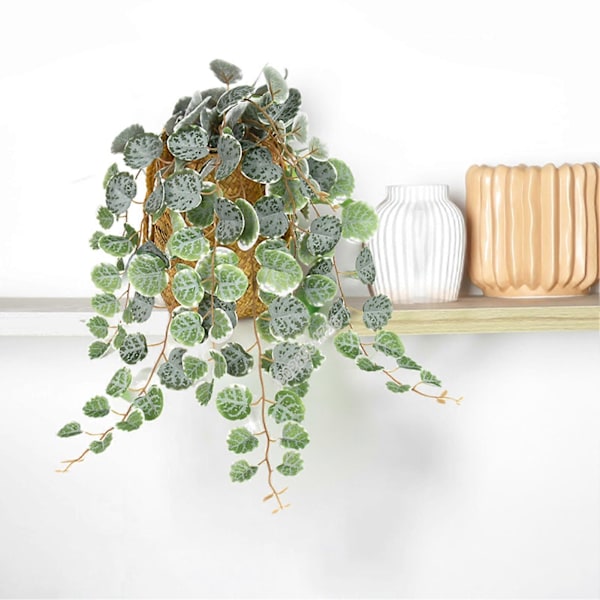 QingHai Kunstig Hengende Hjerteranke Plante Veggmontert Lavt Vedlikehold Falsk Eucalyptus Simulert Rotting (FMY) Green