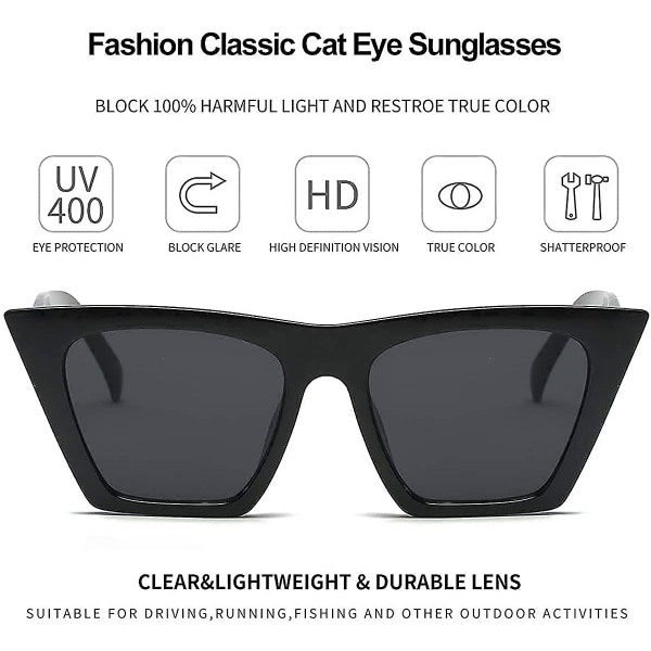 Vintage Square Cat Eye solglasögon för kvinnor Trendiga Cateye solglasögon (svarta) (FMY)