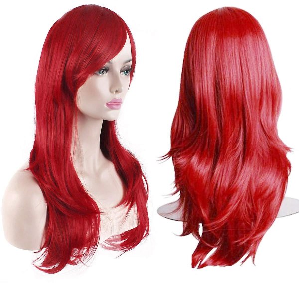 28" 70 cm moteparykker Langt bølget krøllete hår Cosplay-parykk og parykkhette (rød),wz-1280 (FMY)