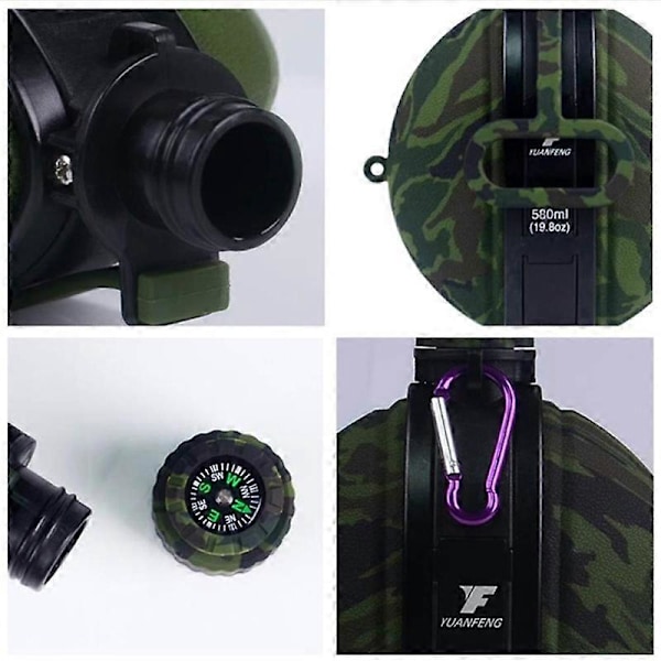 580ml Hopfällbar Silikonvattenflaska med Kompass (Ingen FDA, BPA-fri) - Svart (FMY) Multicolor Army Green