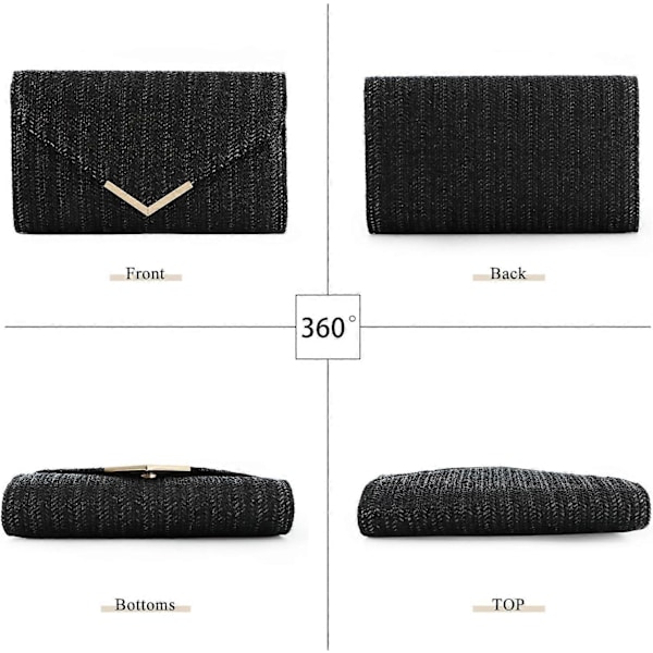 Stråväska Clutch Raffia Rattan Sommarväska Vävda Strandväskor för Kvinnor Bröllop Semester Resa Party 2024 (FMY) Black