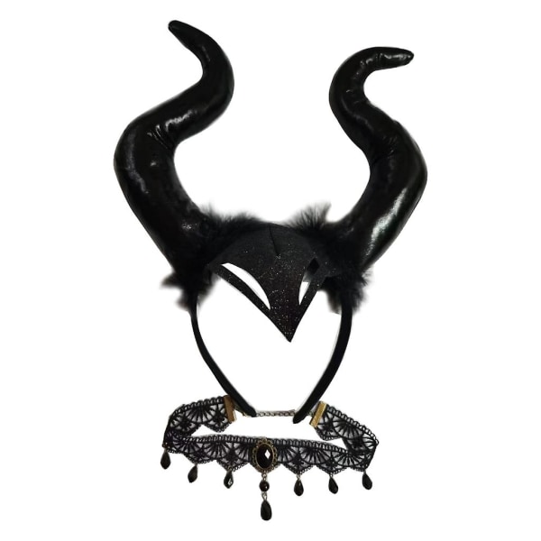Djävulskostymer Halloweenfest Rekvisita Djävulsöron Pannband Horns Headpiece Halsbandsset Cosplays Föreställningar Rekvisita kvinnor (FMY)