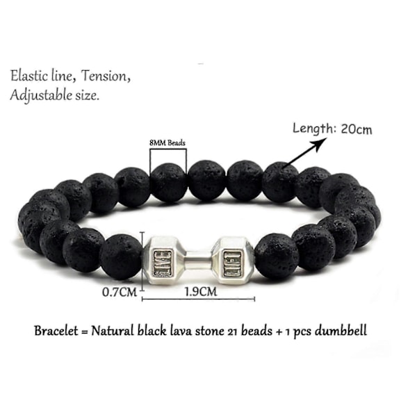 Traintough Hantelarmband för män, Cool vulkanisk sten Ångestpärlarmband, Justerbara Yoga Hantelarmband Gåvor (FMY) silver A