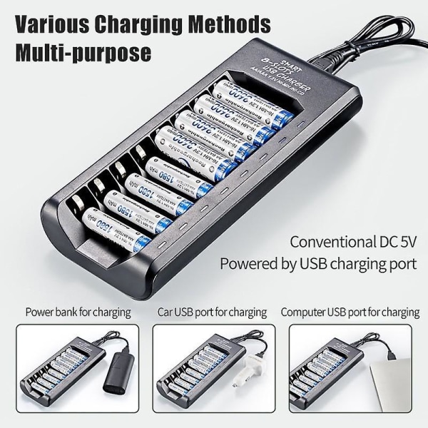 Aa/aaa Batteriladdare 8-slots Aa/aaa Nimh Laddningsbara Batteriladdare  (FMY)