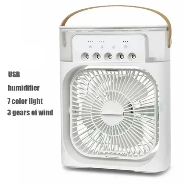 3-i-1 Portabel Luftfuktare Fläkt Mini Luftkonditionering USB Mini fläkt LED Nattlampa Vattenmist Rolig Luftkylare Luftfuktare För Hemmet (FMY) WHITE