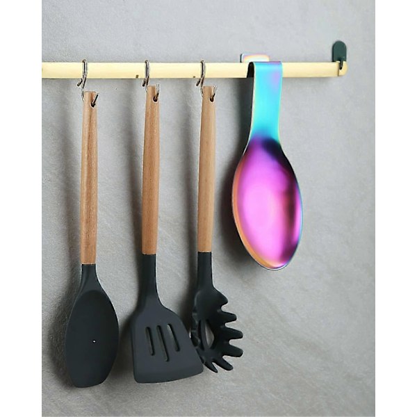 Mat Skeholder, Skeholder i rustfrit stål til komfur, køkkenredskabsholder til øser, tænger, spatler, komfurskeholder, grydelågsholder (FMY) Colorful