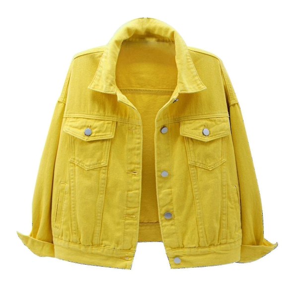 Kvinnor vår- och höstkappor Varma solida långärmade jeansjacka Ytterkläder (FMY) Yellow M