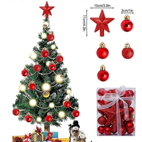 30 stk/sett Julekuler Hengepynt Juletre Ornament Stjerne Topper Noel Navidad Dekorasjon for Hjem Nyttårsgave (FMY) dark red Other