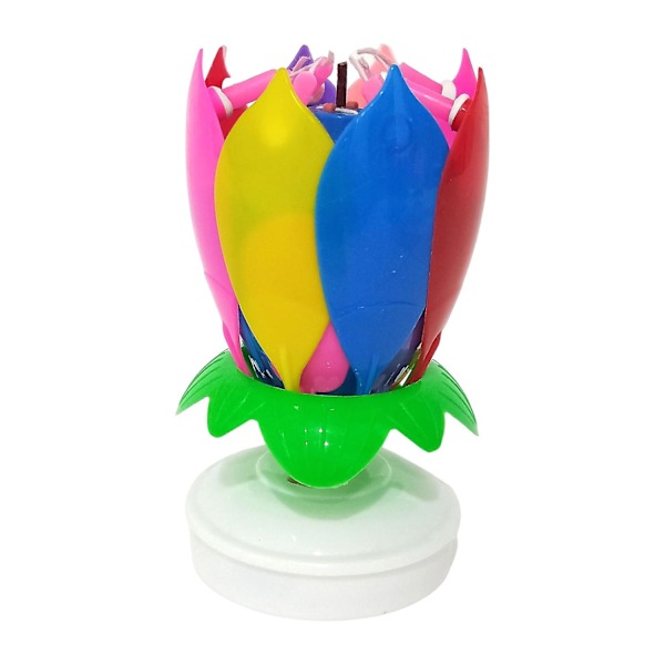 Lotusljus Solid Paraffin Färgad Blomform Platt Botten Roterande Elektroniskt Ljus Födelsedagstårta (FMY) Multicolor