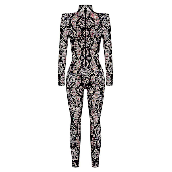 Jumpsuit for kvinner til Halloween-fest 3D slangeprint Bodysuits Cosplay Print Kostyme Stretch Skinny Catsuit Overall (FMY) XL