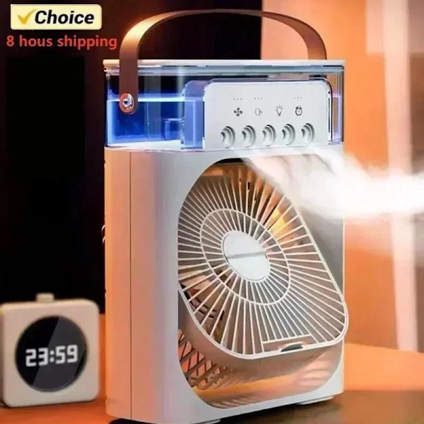 3-i-1 Portabel Luftfuktare Fläkt Mini Luftkonditionering USB Mini fläkt LED Nattlampa Vattenmist Rolig Luftkylare Luftfuktare För Hemmet (FMY) WHITE