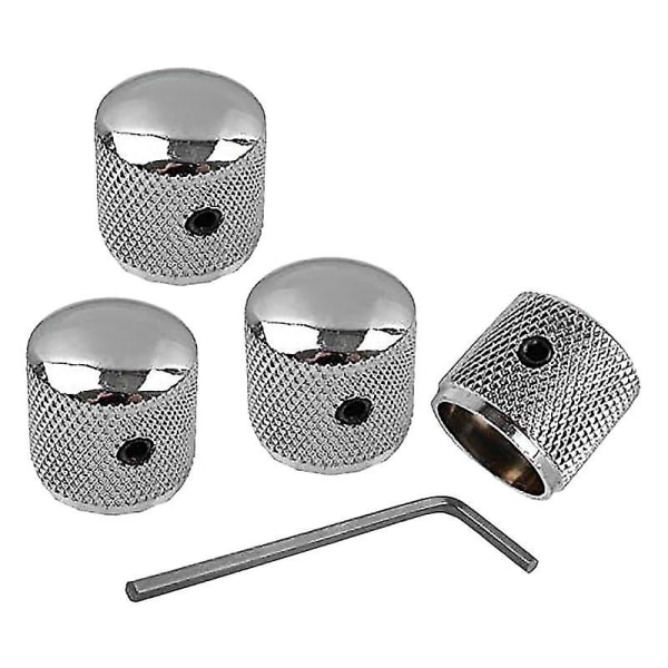 4 stk. Metall Volum Tone Dome Tone Gitar Hurtigkontroll Knapper med Skruer for Strat LP Elektrisk Gitar eller Bass  (FMY)