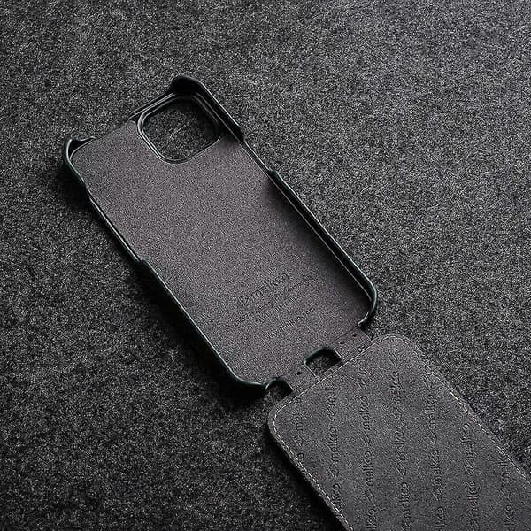 MELKCO Fodral för iPhone 15 Anti-fall Vertikalt Flipp Äkta Ko-Läder+PC-Skydd (FMY) Red iPhone 15