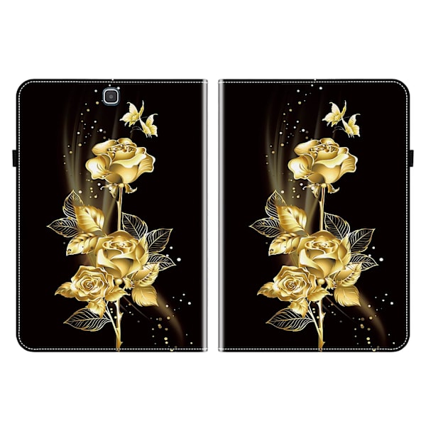 Målat Läderfodral för Samsung Galaxy Tab A 9.7 T550 T555 P550 (FMY) Gold Butterfly Rose