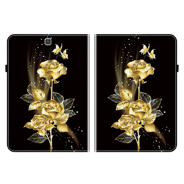 Maltet Cover i Læder med Malet Design til Samsung Galaxy Tab A 9.7 T550 T555 P550 (FMY) Gold Butterfly Rose
