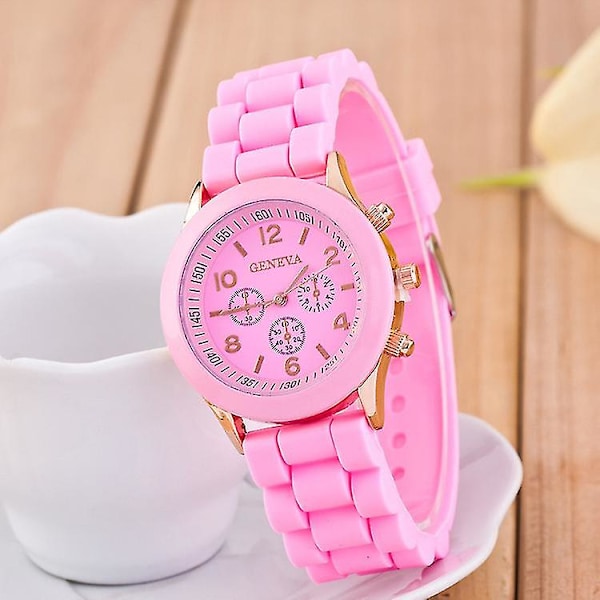 Unisex Geneva Silikon Gel Sport Kvarts Armbandsur för Kvinnor Män Pojkar Flickor Ny XH  (FMY) Pink