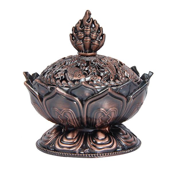 Lotusblomst Metal Bronze Effekt Røgelse Kegleholder Buddhistisk Hjem Decor (FMY) Brown