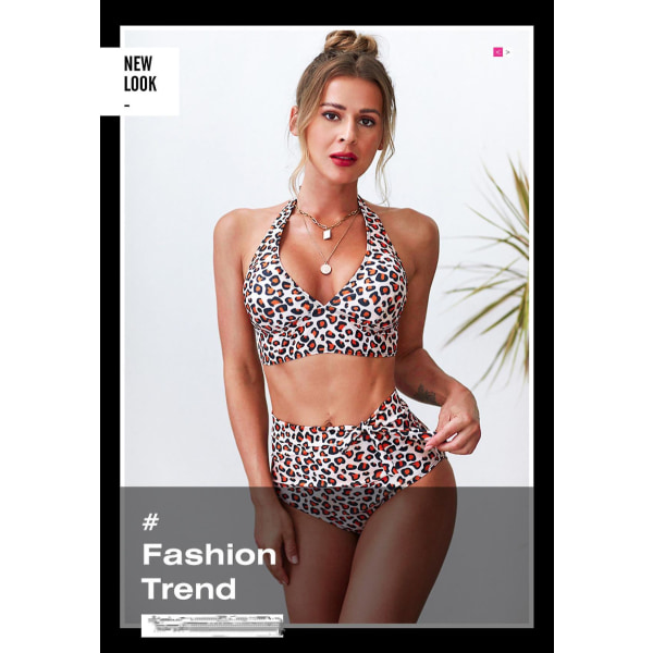 Damgrimma Leopard Bandeau Bikini Tvådelad Baddräkter med hög midja,xxl (FMY)