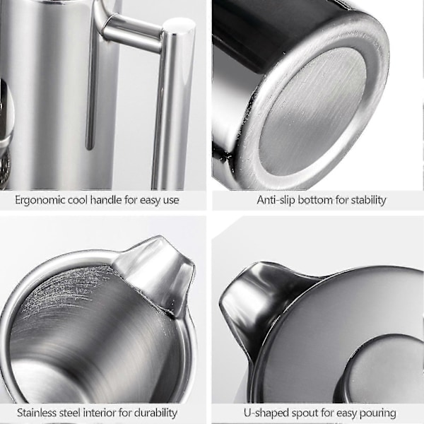 350ml/800ml/1000ml Stempelkande Kaffemaskine Rustfrit Stål Dobbeltvægget Isoleret Kaffemaskine Kande (FMY) 1000ml