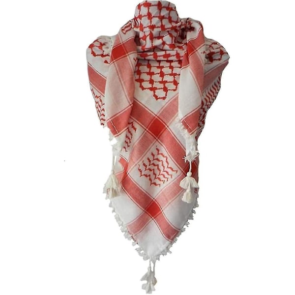 Palestinasjal, Keffiyeh, Arafat Hatta, bred med tofsar, Shemagh Keffiyeh Arab Houndstooth 100 % (FMY) White Red