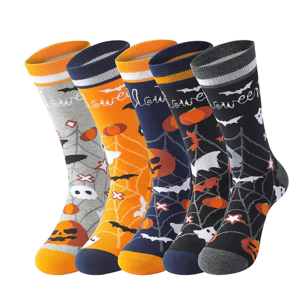 Menn og kvinner Halloween Novelty Crew Sokker Flaggermus Gresskar Spøkelse Skalle Trykk Morsomme Fargerike Mønster Søt Casual Bomulls Strømper Fest Kostyme (FMY)