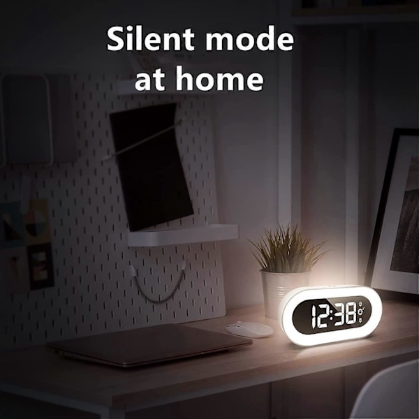 Digital vækkeur natlys vækkeur til soveværelse, slumrefunktion Smart vækkeure til tunge sovende (hvid)  (FMY) White