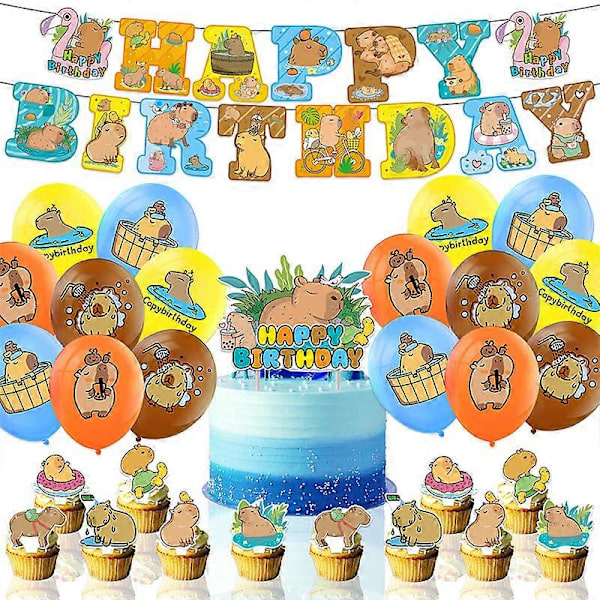 Capybara-tema födelsedagsfestdekoration Capybara internetkändis capybara födelsedagsflagga tårtinsats ballonghängande (FMY)