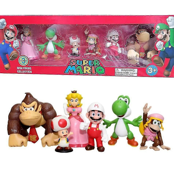 6 stk./sæt 4-7 cm Super Mario Bros Pvc Action Figur Legetøj Dukker Model Sæt Luigi Yoshi Donkey Kong Svamp Til Børn Fødselsdagsgaver (FMY) 3rd generation
