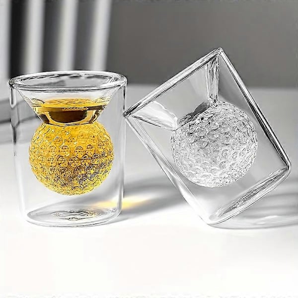 2 stk. Golfbold Glaskopper - Isoleret Dobbeltvægget Shotsglas med Sjove Designs - Perfekt til Juice, Mælk, Te & Mere, Alsidigt Drikkelse (FMY) 2 Pcs Set