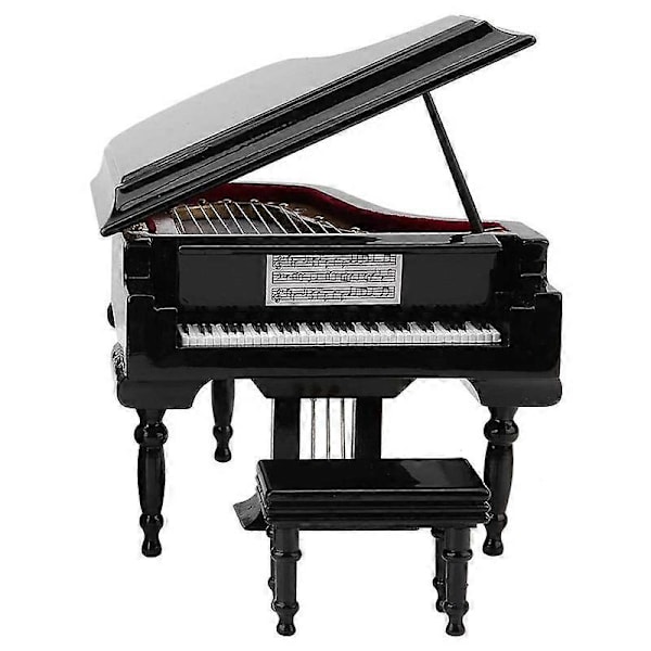 Miniatur Grand Piano Model Kit Musikinstrument med Stol, til Hjemmekontor Dekoration (Sort, Wit  (FMY) Black